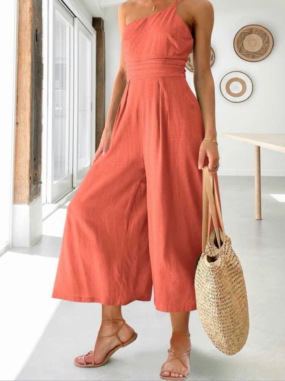 Annabelle Rust One-Shoulder Wide-Leg Jumpsuit